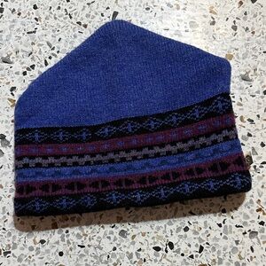 Riverwind Woolens Blue, Black and Purple  Patterned Knit Wool Hat Vintage style